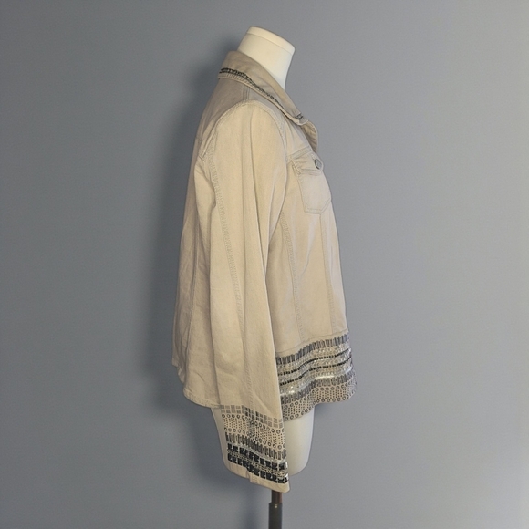 Chico's Beige Jean Jacket with Silver Details - Picture 3 of 9